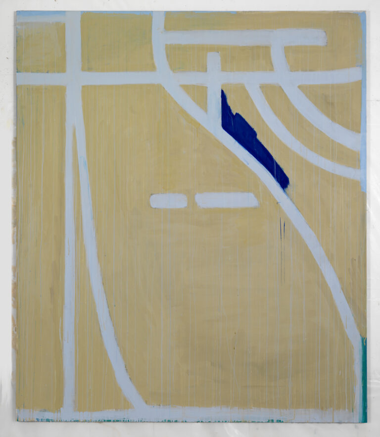 Eugene Brodsky, "Yellow Gate," ink, acrylic, silk on linen