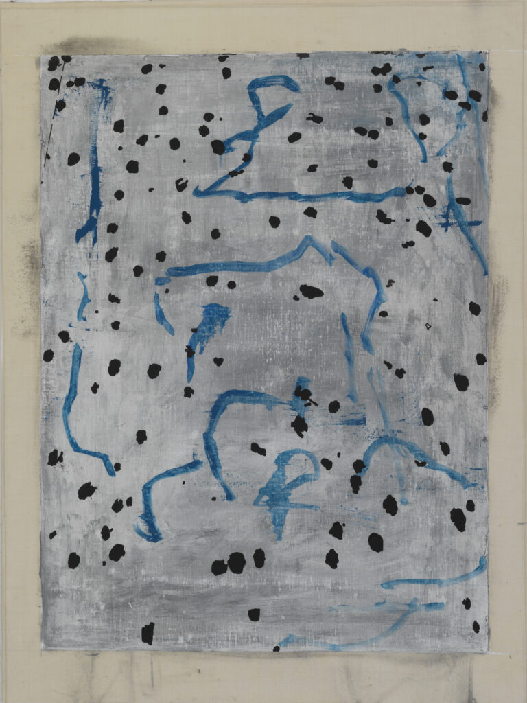 Eugene Brodsky, "Dots #3," oil, graphite, linen, silk, linen on panel