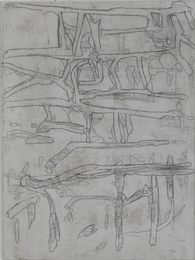Eugene Brodsky, "Tracked," oil, graphite, wax on linen