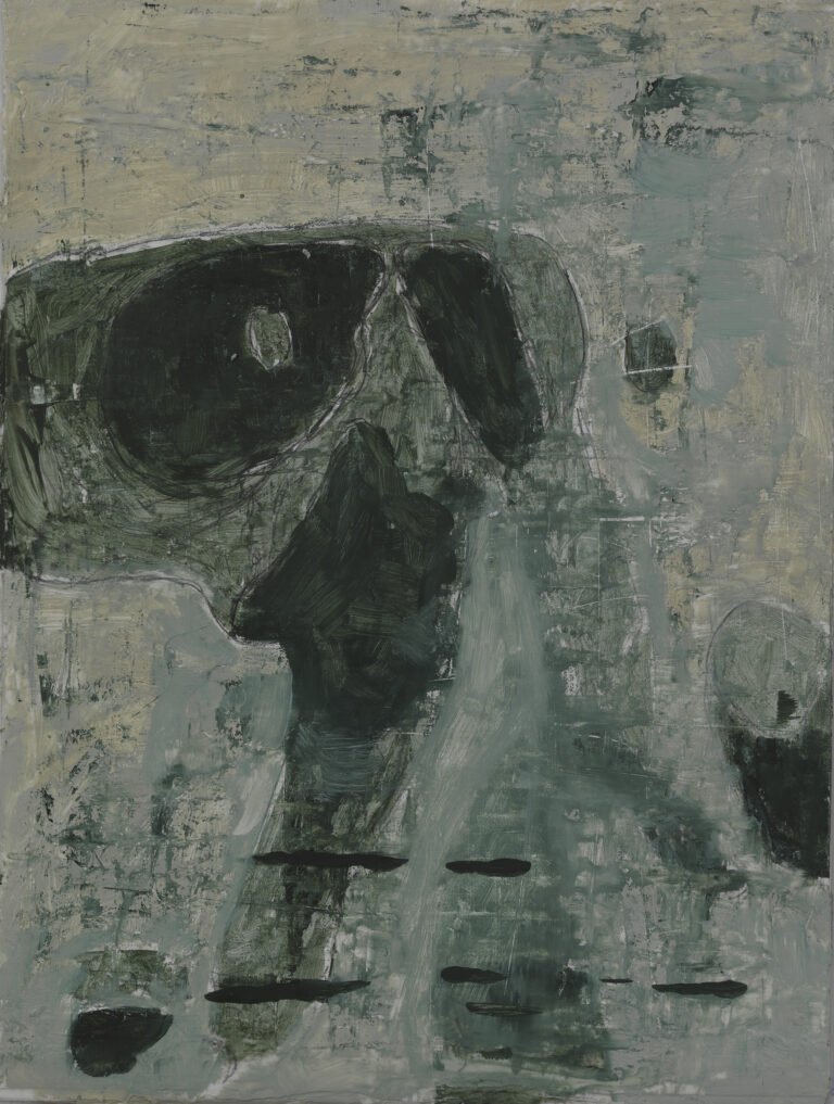 Eugene Brodsky, "Leaning," oil, graphite, wax, linen on panel