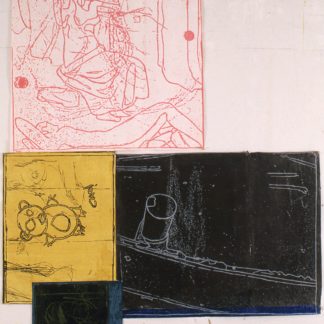 Eugene Brodsky, "Figures Ciao Bear Boat (Paper)," ink on silk