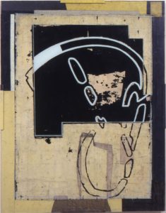 Eugene Brodsky, "Looking in the Mirror 2 10," silkscreen ink, silk, glass, on panel