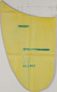 Eugene Brodsky, "Yellow Shield," ink, acrylic, silk on wood