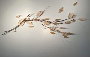 Donna Forma, "Blowing in the Wind," cheery wood sticks, bent wood leaves