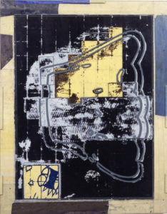 Eugene Brodsky, "Looking in the Mirror 10 10," silkscreen ink, silk, glass on panel