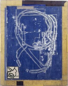 Eugene Brodsky, "Looking in the Mirror 6 10," silkscreen ink, silk, glass on panel