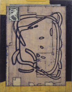Eugene Brodsky, "Looking in the Mirror 9 10," silkscreen ink, silk, glass on panel