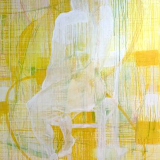 Michael Manning, "Yellow with seated Figure (left)," acrylic, oil stick on canvas