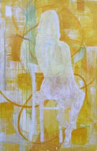 Michael Manning, "Seated Figure with Yellow (right)," acrylic, oil stick on mounted canvas