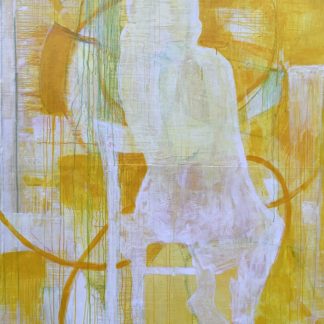 Michael Manning, "Seated Figure with Yellow (right)," acrylic, oil stick on mounted canvas