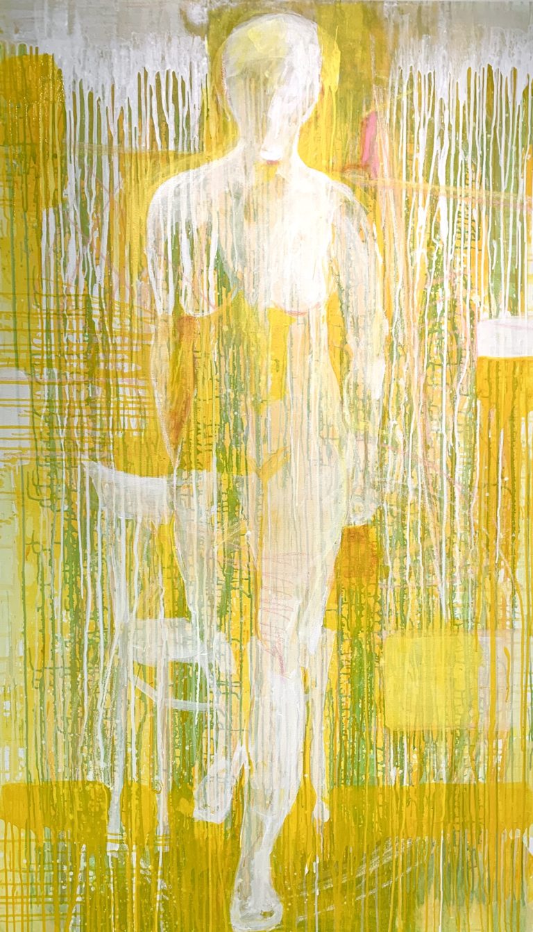 Michael Manning, "Yellow with Standing Figure," acrylic, oil stick on canvas