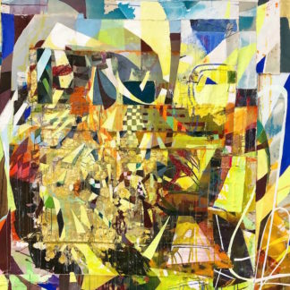Galen Cheney, "Ca' d'Oro," acrylic, oil, glitter, gold leaf on collaged canvas
