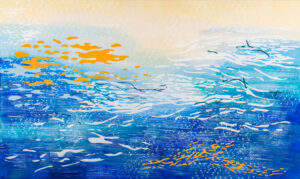 Laura Fayer, "Enchanted Coast," acrylic, Japanese paper on canvas