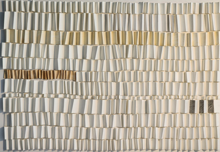 Irene Yesley, “Bent Paper 1,” acrylic paint, gold leaf on strathmore drawing paper