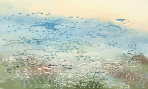 Laura Fayer, "Birch Point," acrylic, Japanese paper on canvas