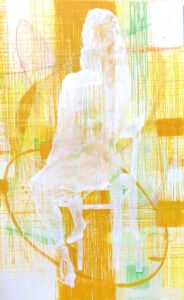 Michael Manning, "Seated Figure in Yellow Left," acrylic, oil stick on canvas
