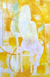 Michael Manning, "Seated Figure in Yellow Right," acrylic, oil stick on canvas