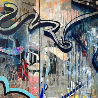 Galen Cheney, "Crosstown 2," oil and aluminum paint on two mounted panels