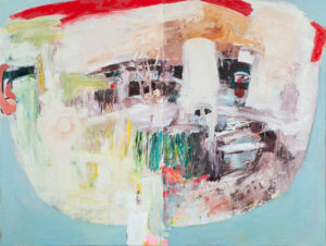 Galen Cheney, "Ego Head," plaster and oil on two mounted wood panels