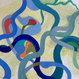 Rebecca Welz, "Yellow River," acrylic, colored pencil and collage on paper