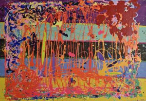 Peter Reginato, "Red Loves Yellow," enamel on canvas