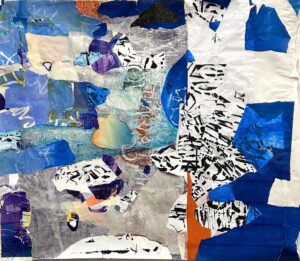 Galen Cheney, "Wild Blue," ink and acrylic on collaged paper