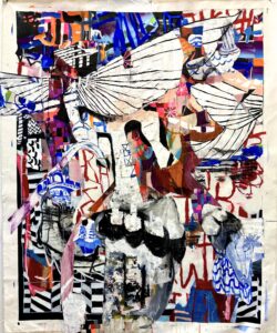 Galen Cheney, "Dreams of Flight," acrylic on collaged canvas