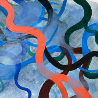 Rebecca Welz, "Blue Currents 1," acrylic paint, colored pencil and rice paper collage