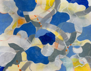 Rebecca Welz, "From Above," acrylic paint, colored pencil and rice paper collage