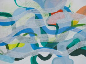 Rebecca Welz, "Haukijaarvi 1," acrylic paint, colored pencil and rice paper collage