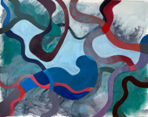 Rebecca Welz, "Lake Country," acrylic paint, colored pencil and rice paper collage