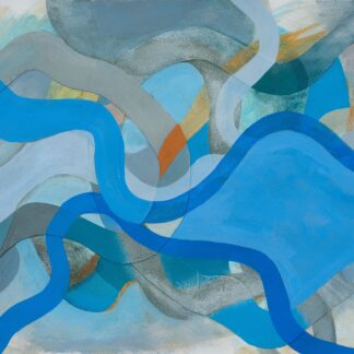 Rebecca Welz, "Lake," acrylic paint, colored pencil and rice paper collage