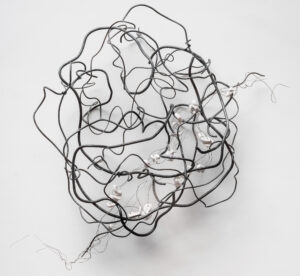 Rebecca Welz, "Loose Ends," welded steel, clay, wire