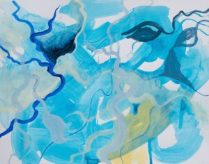 Rebecca Welz, "Marshes," acrylic paint, colored pencil and rice paper collage