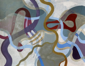 Rebecca Welz, "Musical River," acrylic paint, colored pencil and rice paper collage