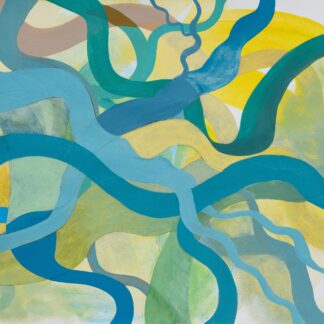 Rebecca Welz, "Sun in the Kelp," acrylic paint, colored pencil and rice paper collage