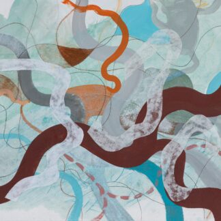 Rebecca Welz, "Trail Map," acrylic paint, colored pencil and rice paper collage