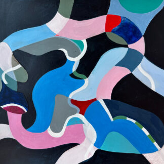 Rebecca Welz, "Machinery of the River," acrylic paint, colored pencil and rice paper collage