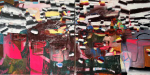 Galen Cheney, "Falling Sky," acrylic, pastel and oil on canvas; diptych