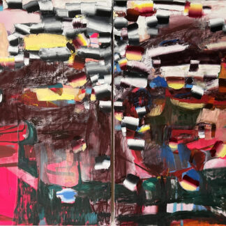 Galen Cheney, "Falling Sky," acrylic, pastel and oil on canvas; diptych