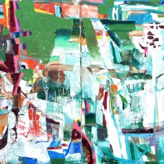 Galen Cheney, "Rooftop Garden," oil on two canvases