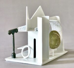 Gunnar Theel, "S3023A," welded steel painted, stone, brass