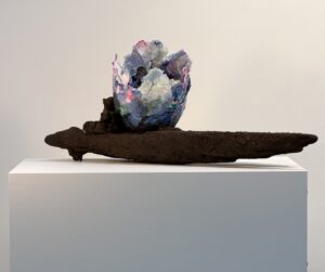 Donna Forma, "Garden Blooms," colored paper, resined soil, wood