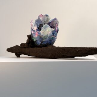 Donna Forma, "Garden Blooms," colored paper, resined soil, wood